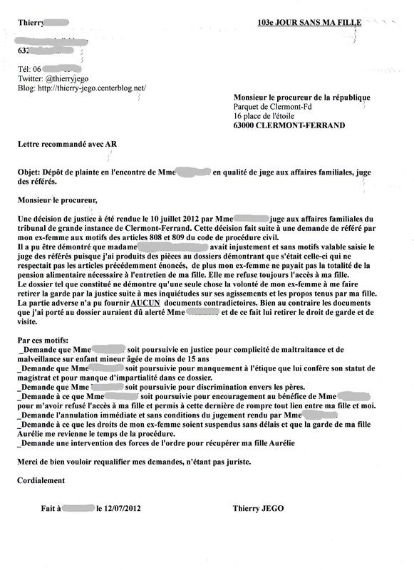 Lettre au Procureur 12/07/2012